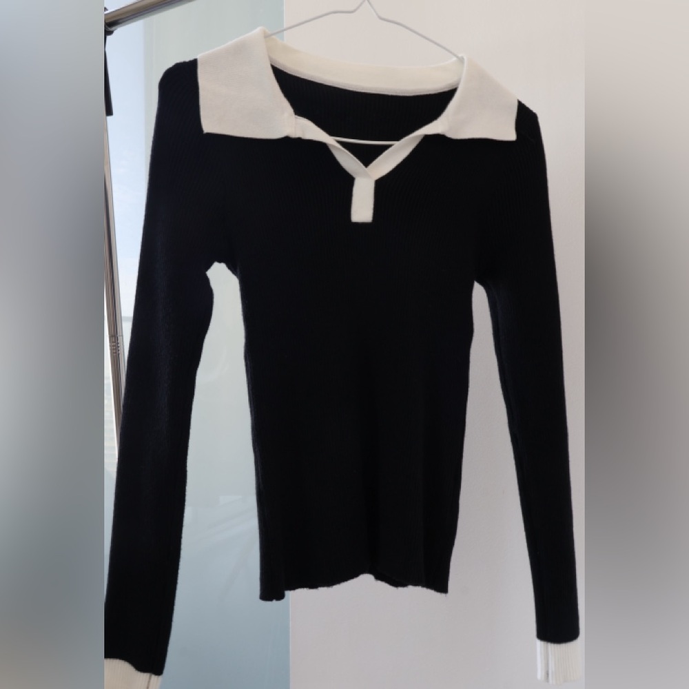 DAZY Autumn Winter Business Casual Style Color Block Collar Slim Fit Sweater